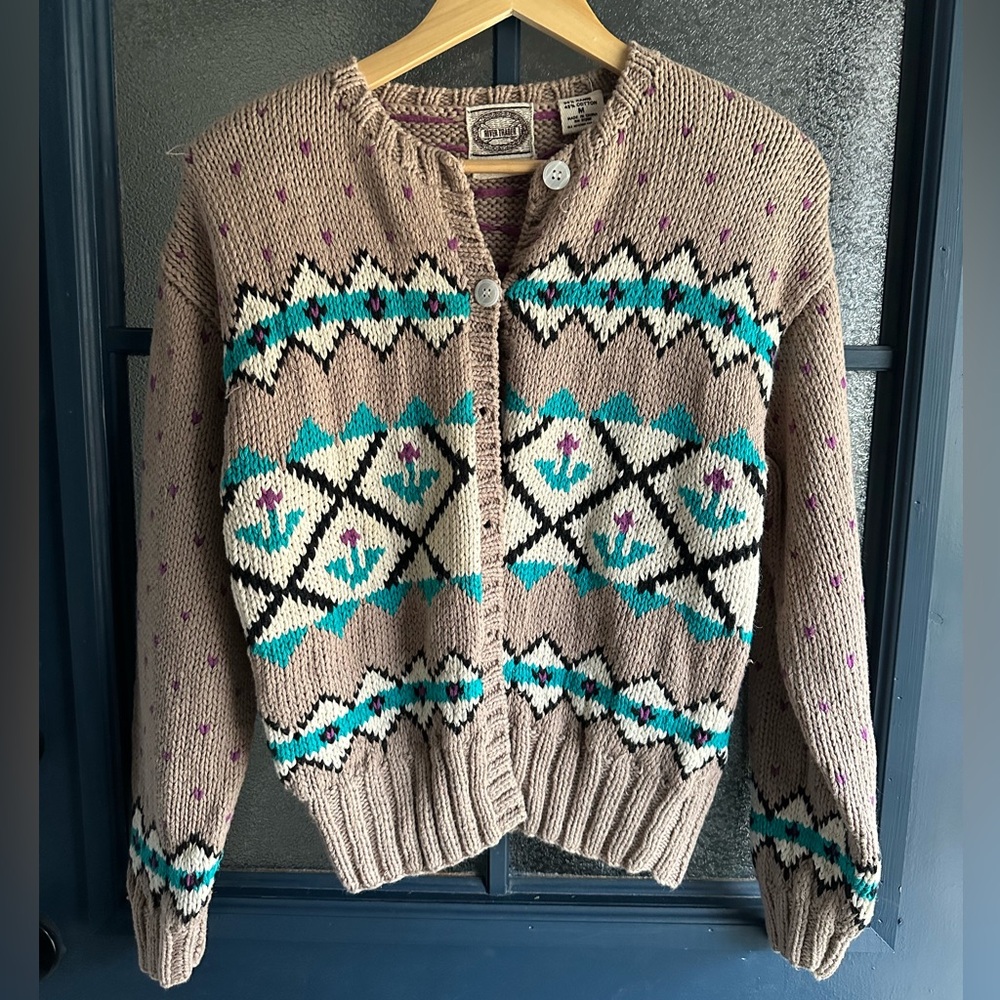 Vintage Hand Knit Geometric Patterned Cardigan